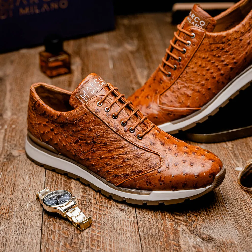 Marco Di Milano Scanno Antique Cognac Ostrich Quill Sneakers