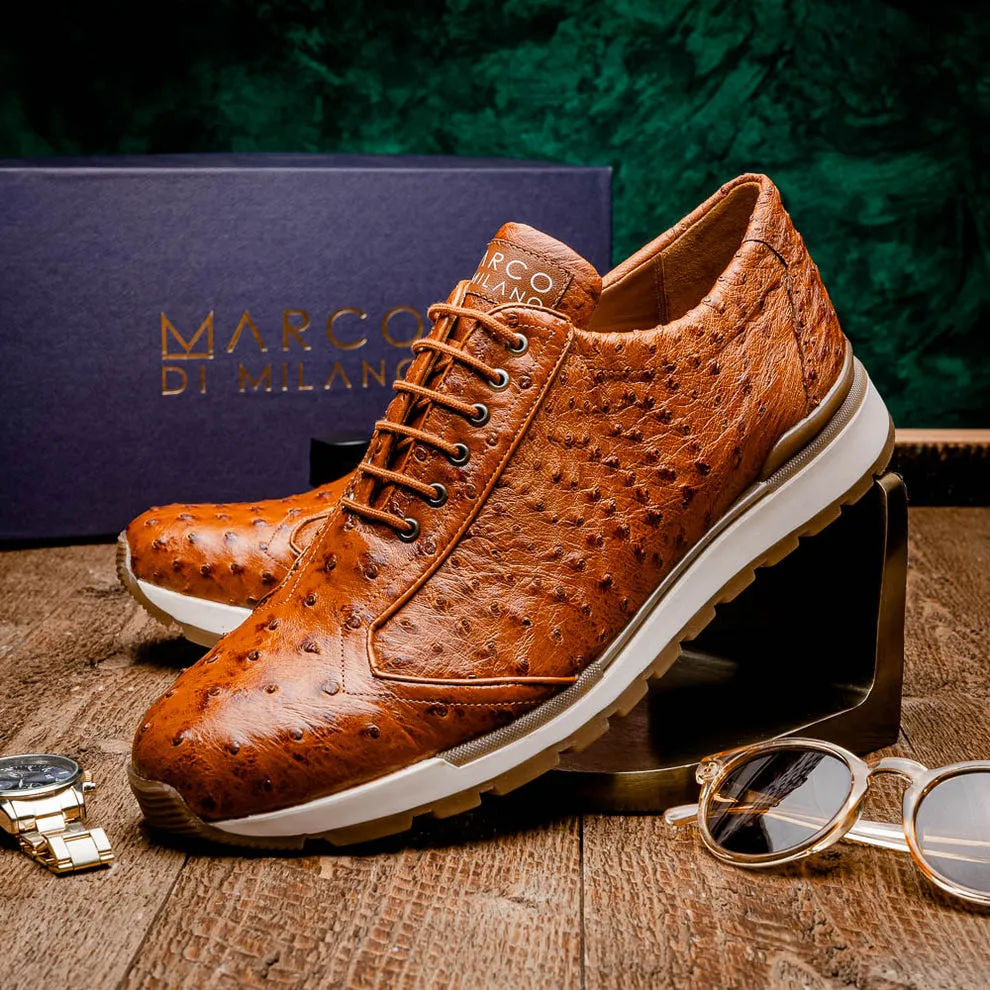 Marco Di Milano Scanno Antique Cognac Ostrich Quill Sneakers