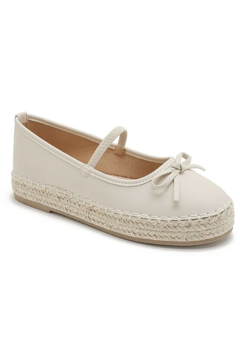 MARY JANE ESPADRILLE DESIGNER FLATFORM LOAFERS IN BEIGE