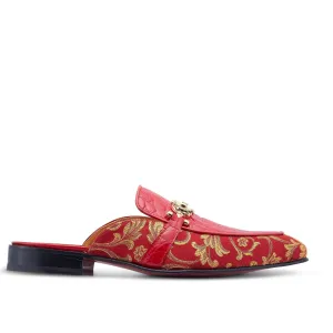 Mauri Bermuda in Red Mens Exotic Alligator / Gobelins Fabric High End Horsebit Mules