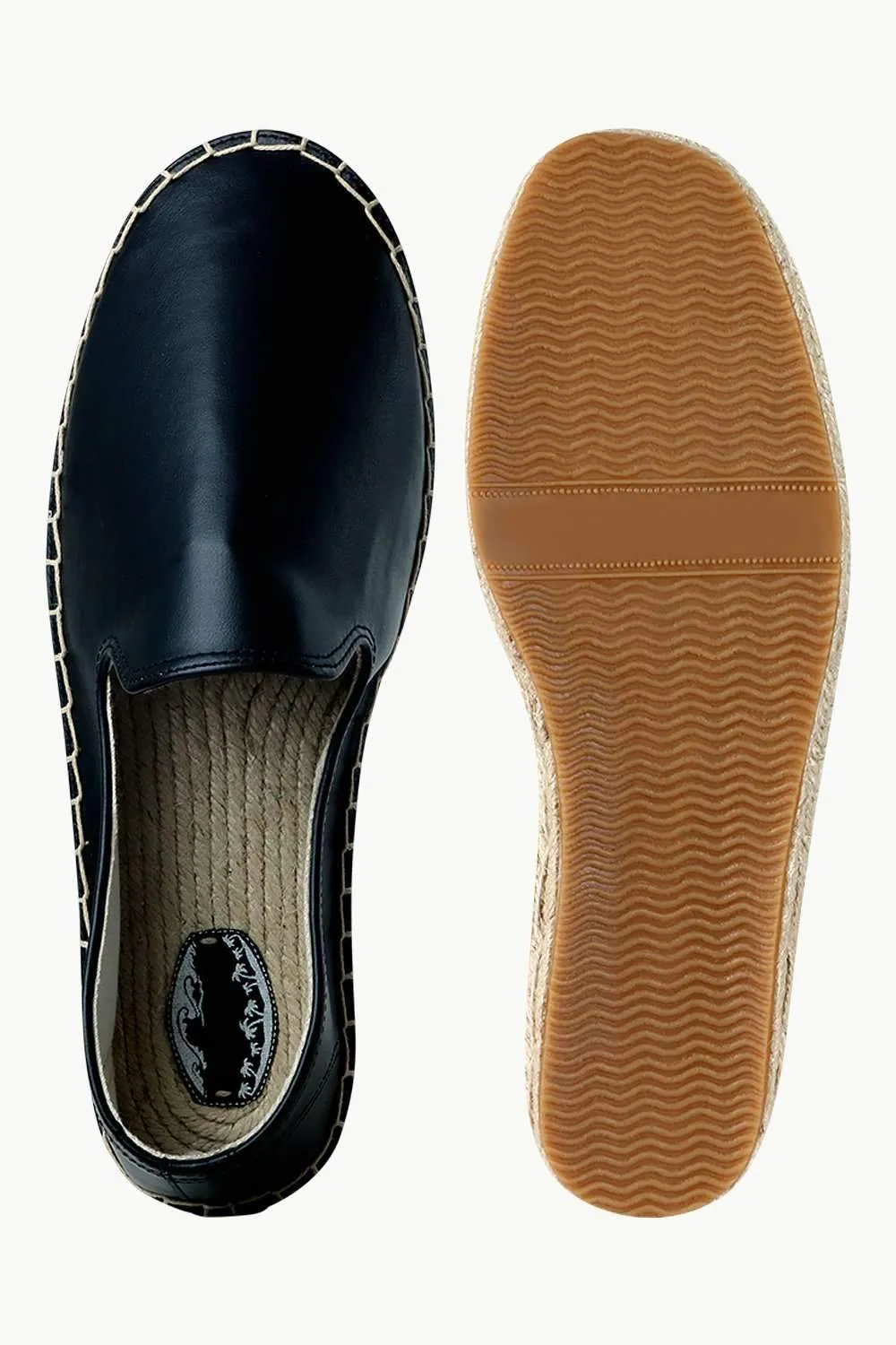 Men's Black Faux Leather Slip-On Espadrilles