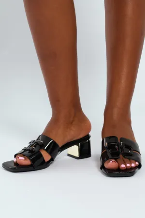 Metal Insert Heel Mule With Wide Vamp & Trim - Black