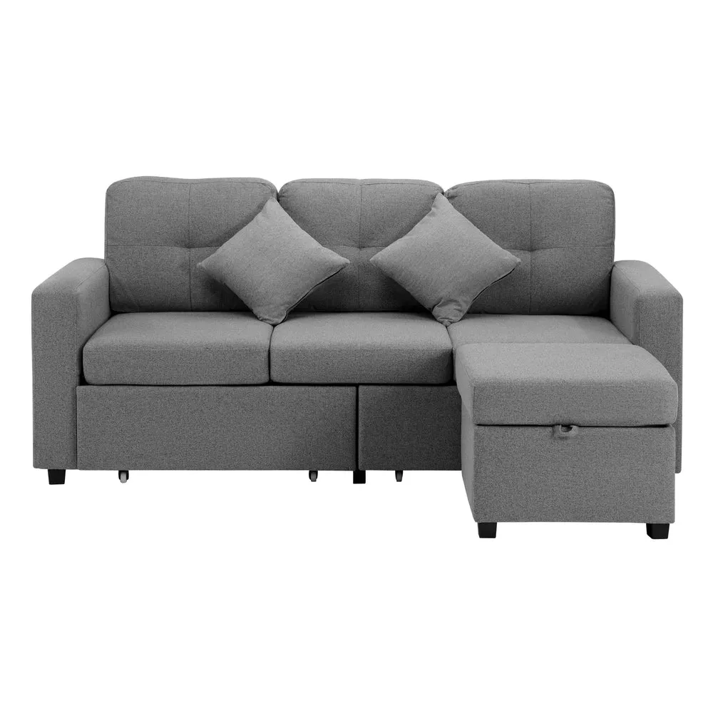 MEX 3 Seater Chaise Modular Couch Drawers Ottoman Fabric