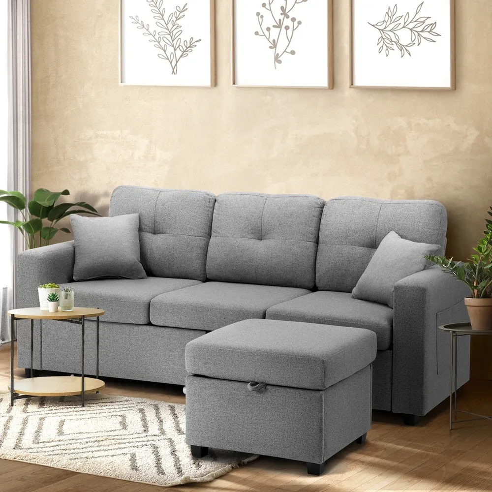 MEX 3 Seater Chaise Modular Couch Drawers Ottoman Fabric