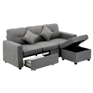 MEX 3 Seater Chaise Modular Couch Drawers Ottoman Fabric