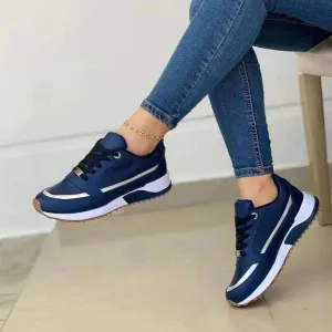 Navy Metallic Accent Sneakers | Faux Leather | Sporty and Chic