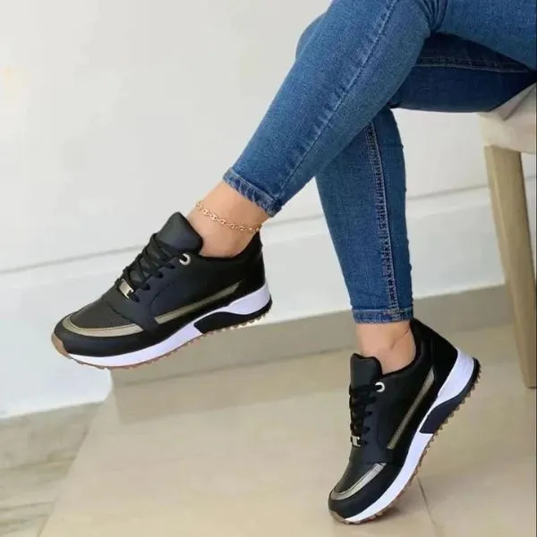 Navy Metallic Accent Sneakers | Faux Leather | Sporty and Chic