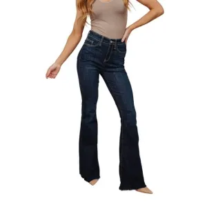 NEW JUDY BLUE high rise raw hem flare jeans in dark wash