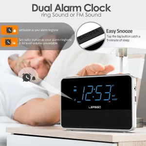 New LERSGO Clock Radio luckone Bluetooth Speaker with HD Sound and Bass,1.4 Inch Blue Display with Dimmer,Dual Alarm,Snooze,Volume, Sleep Timer,Alarm Clock for Bedroom with USB Charging Port