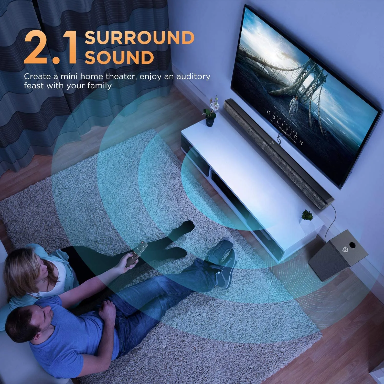 New was store display! Tested sounds great! Bomaker 2.1 Slim TV Sound Bar, Sound Bar with Subwoofer, 110dB/100W, 5 EQ Modes, 31 Inch! Includes Remote! No Box, No manual!