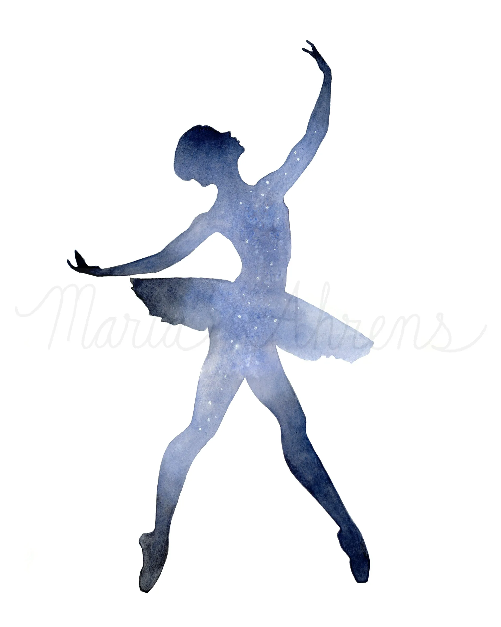 Night Sky Ballerina Watercolor Art Print