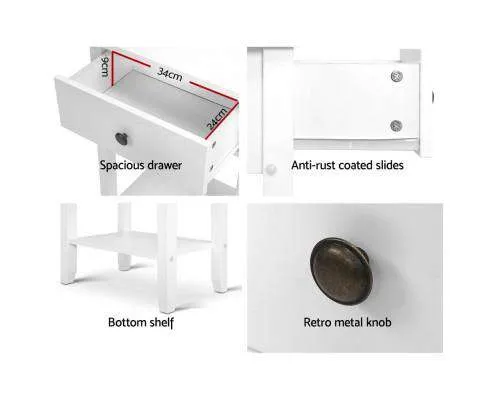 Nightstand White Storage Cabinet - White