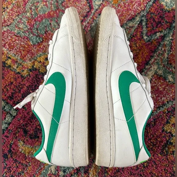 Nike | Men’s white Court Royale lace up sneakers, green swoosh, neon ankle tab 6