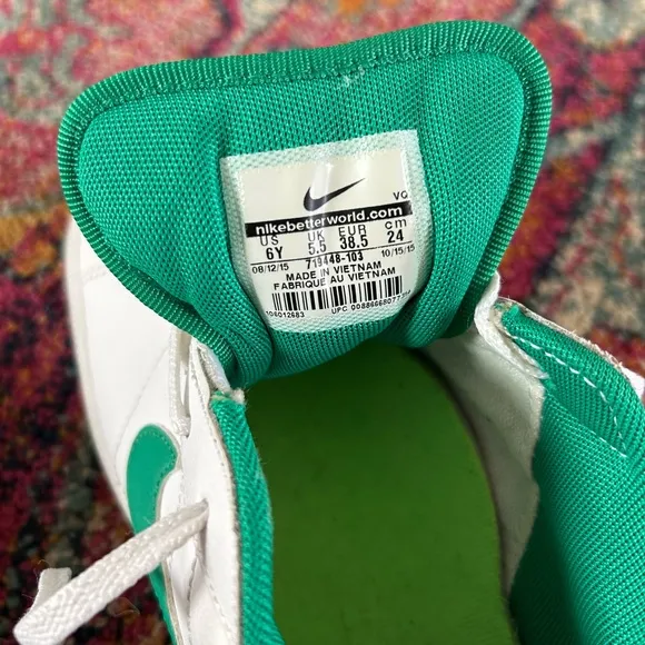 Nike | Men’s white Court Royale lace up sneakers, green swoosh, neon ankle tab 6