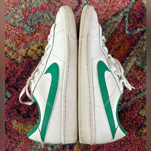 Nike | Men’s white Court Royale lace up sneakers, green swoosh, neon ankle tab 6