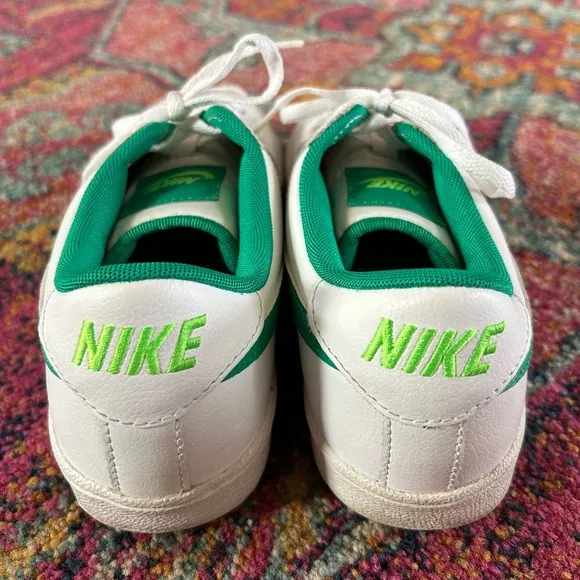 Nike | Men’s white Court Royale lace up sneakers, green swoosh, neon ankle tab 6