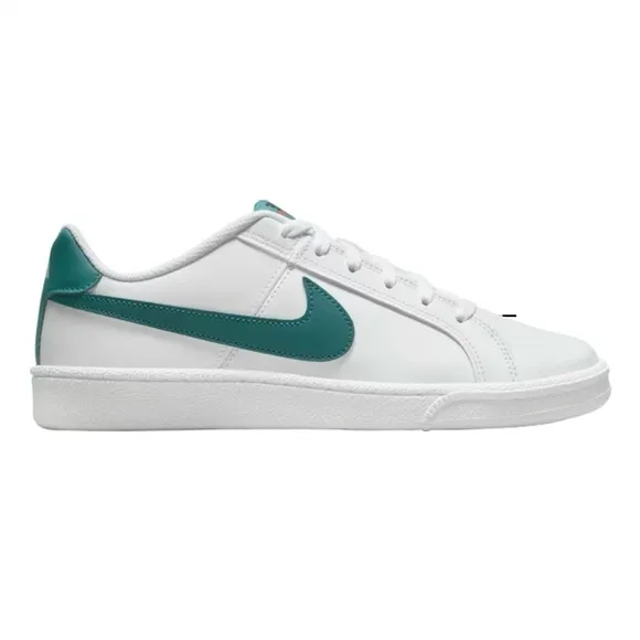 Nike | Men’s white Court Royale lace up sneakers, green swoosh, neon ankle tab 6
