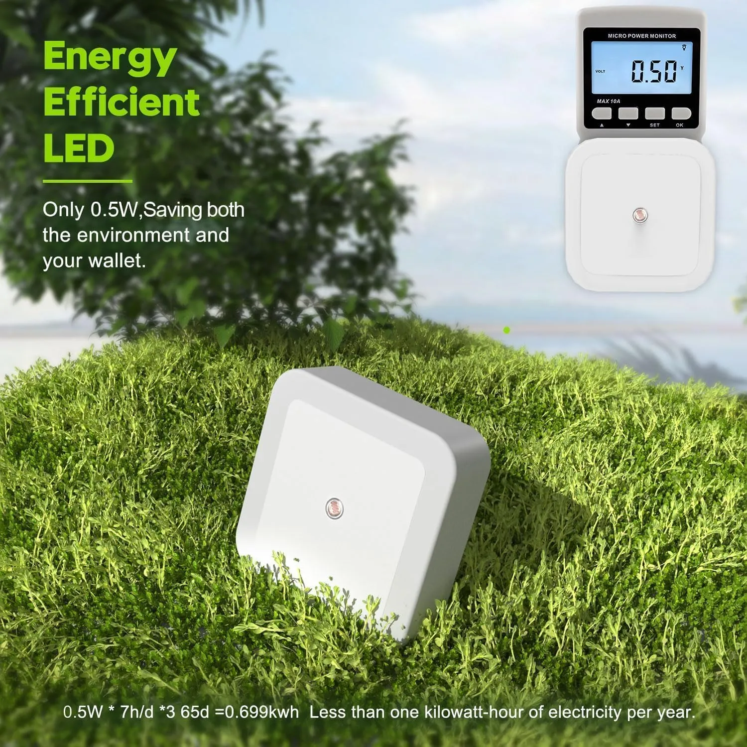 One94Store Night Sensor Light Bulb Comes with Smart Automatic ON/Off Dim LED Lights | Energy-Saving Night Lamp (White) - Pack of 2-Plastic