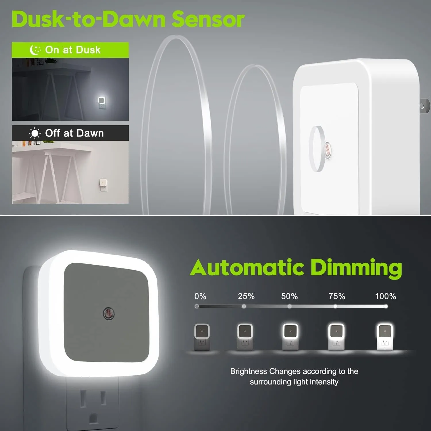 One94Store Night Sensor Light Bulb Comes with Smart Automatic ON/Off Dim LED Lights | Energy-Saving Night Lamp (White) - Pack of 2-Plastic