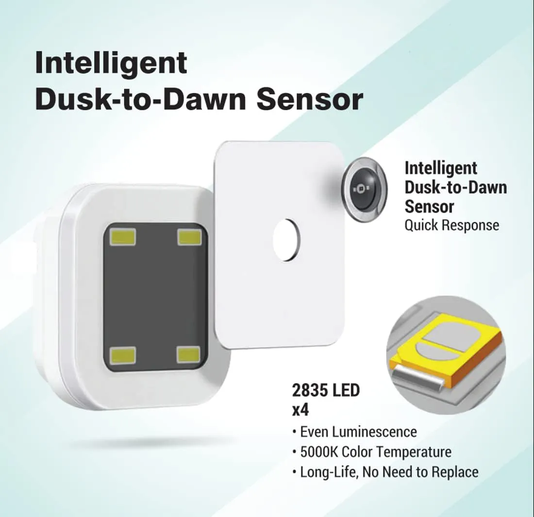 One94Store Night Sensor Light Bulb Comes with Smart Automatic ON/Off Dim LED Lights | Energy-Saving Night Lamp (White) - Pack of 2-Plastic
