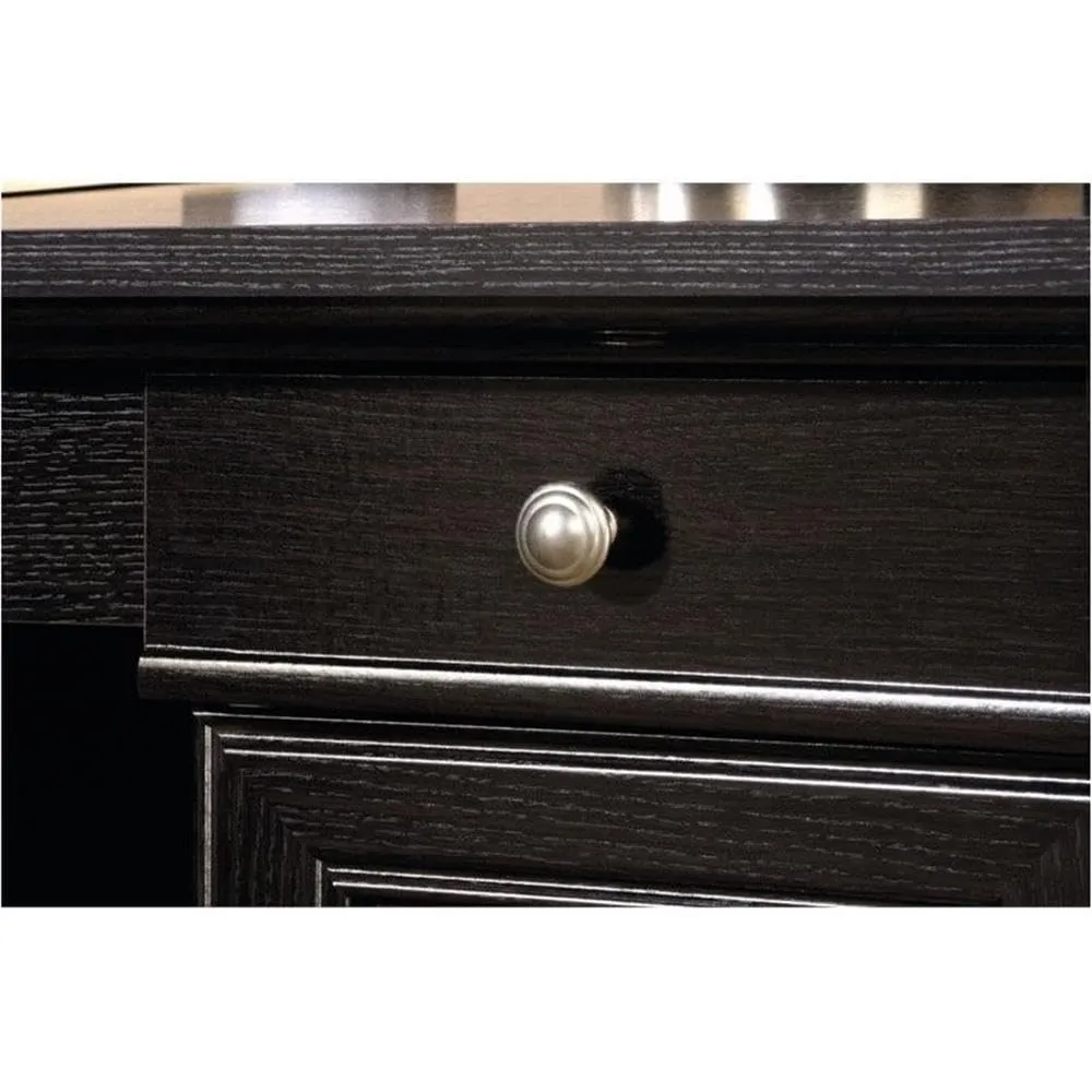 Pemberly Row Contemporary Engineered Wood L-Shaped Computer Desk with 3 Drawers, Flip-Down Panel, Grommet Holes, for Office Space, in Wind Oak Finish