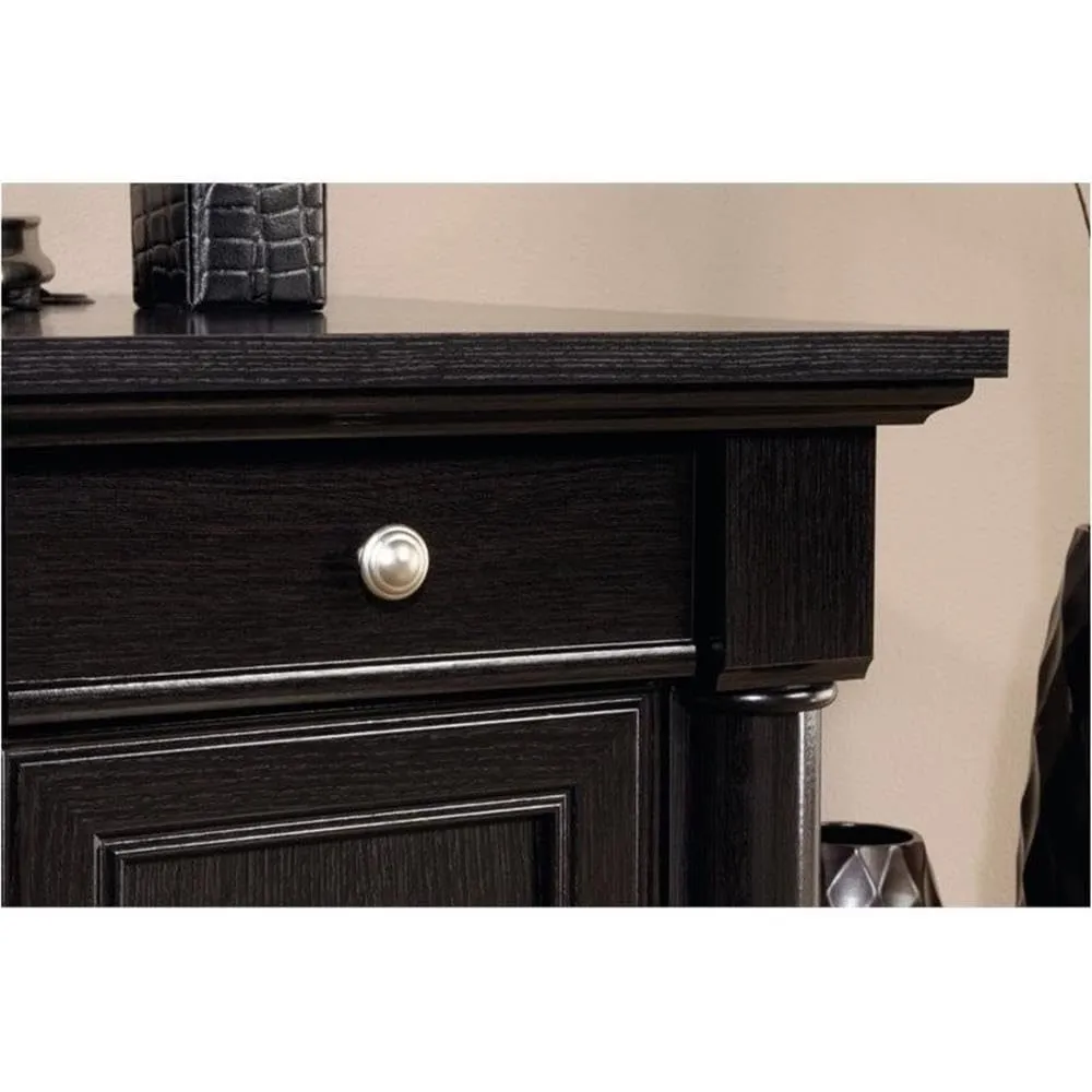 Pemberly Row Contemporary Engineered Wood L-Shaped Computer Desk with 3 Drawers, Flip-Down Panel, Grommet Holes, for Office Space, in Wind Oak Finish