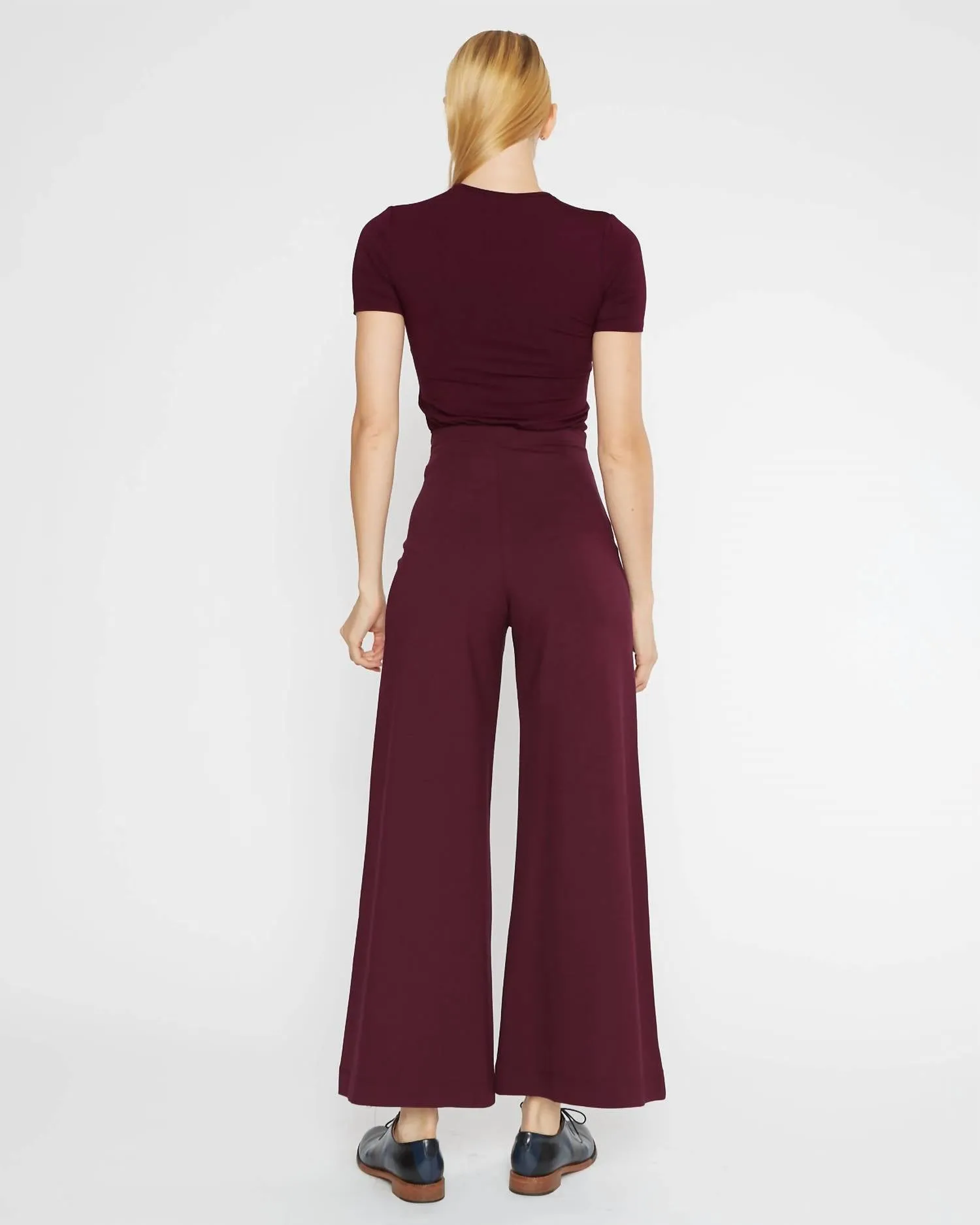 Ponte Knit Wide Leg Crop Pant In Elderberry