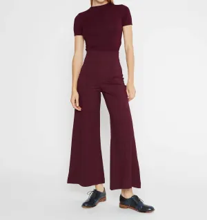 Ponte Knit Wide Leg Crop Pant In Elderberry