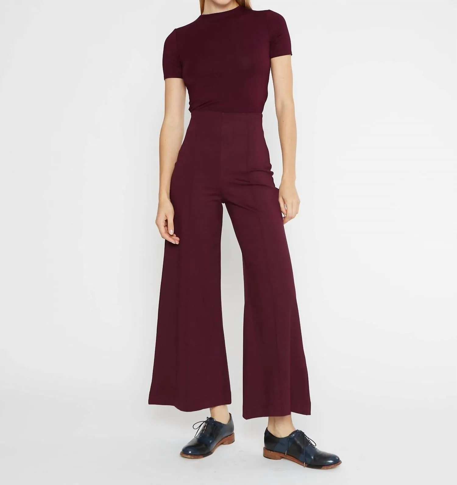 Ponte Knit Wide Leg Crop Pant In Elderberry