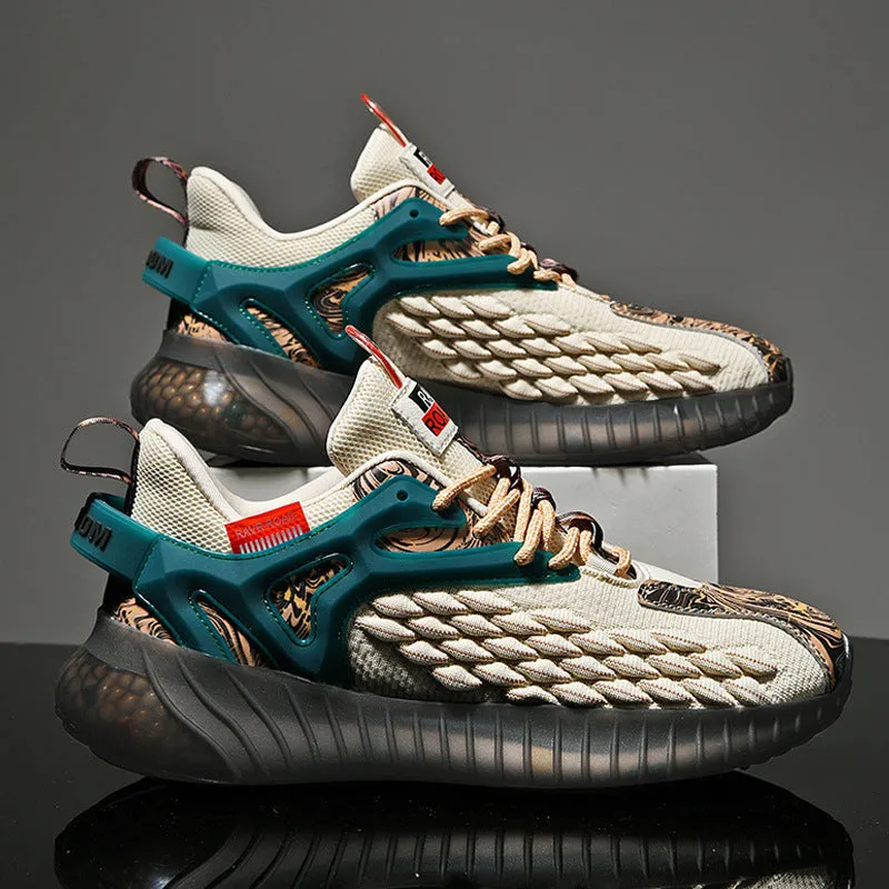 Popcorn Men’s Sneakers – Dragon Scale Breathable Sports Running Shoes for Men