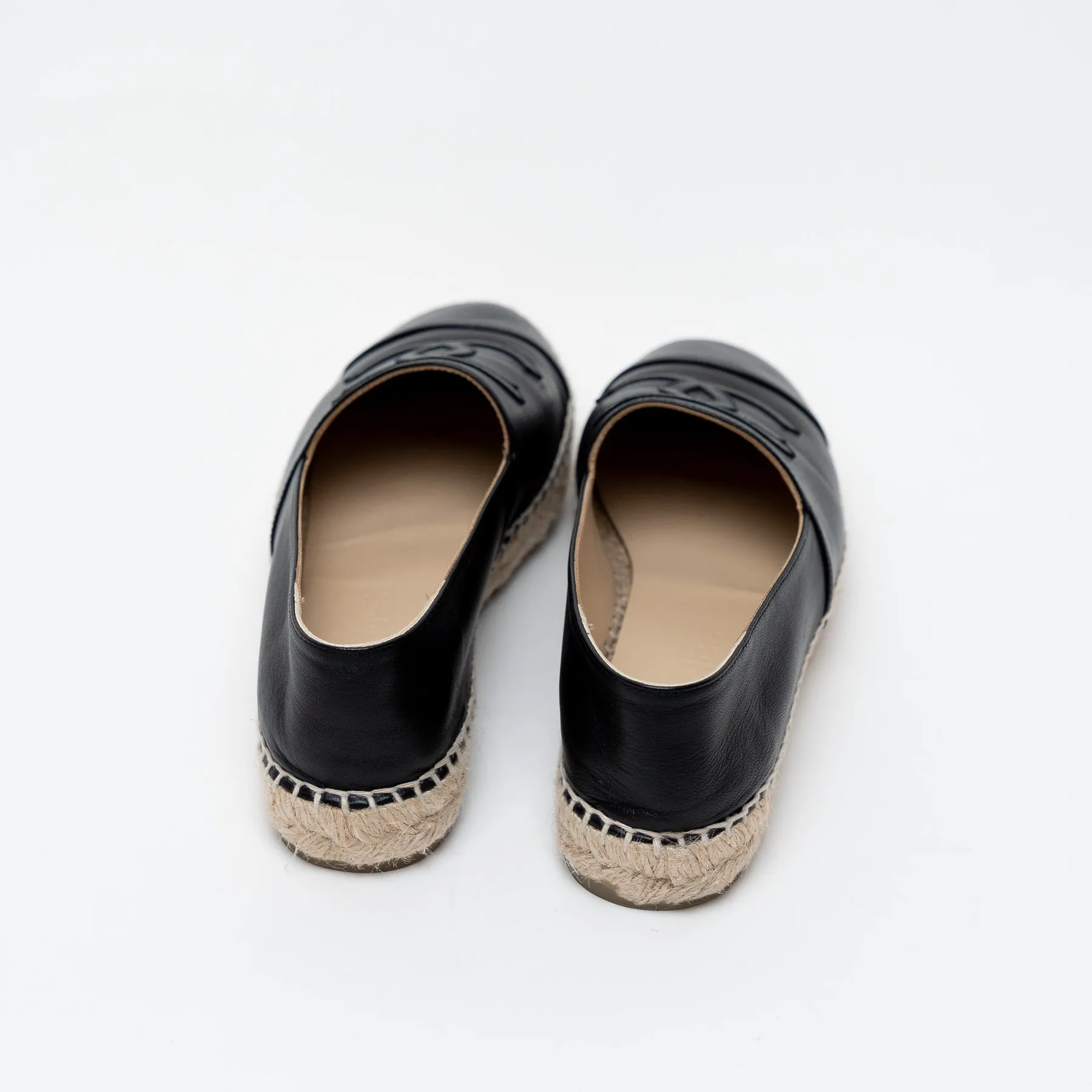 Pre-Loved Chanel™ Black Leather Espadrille Flats Size 38