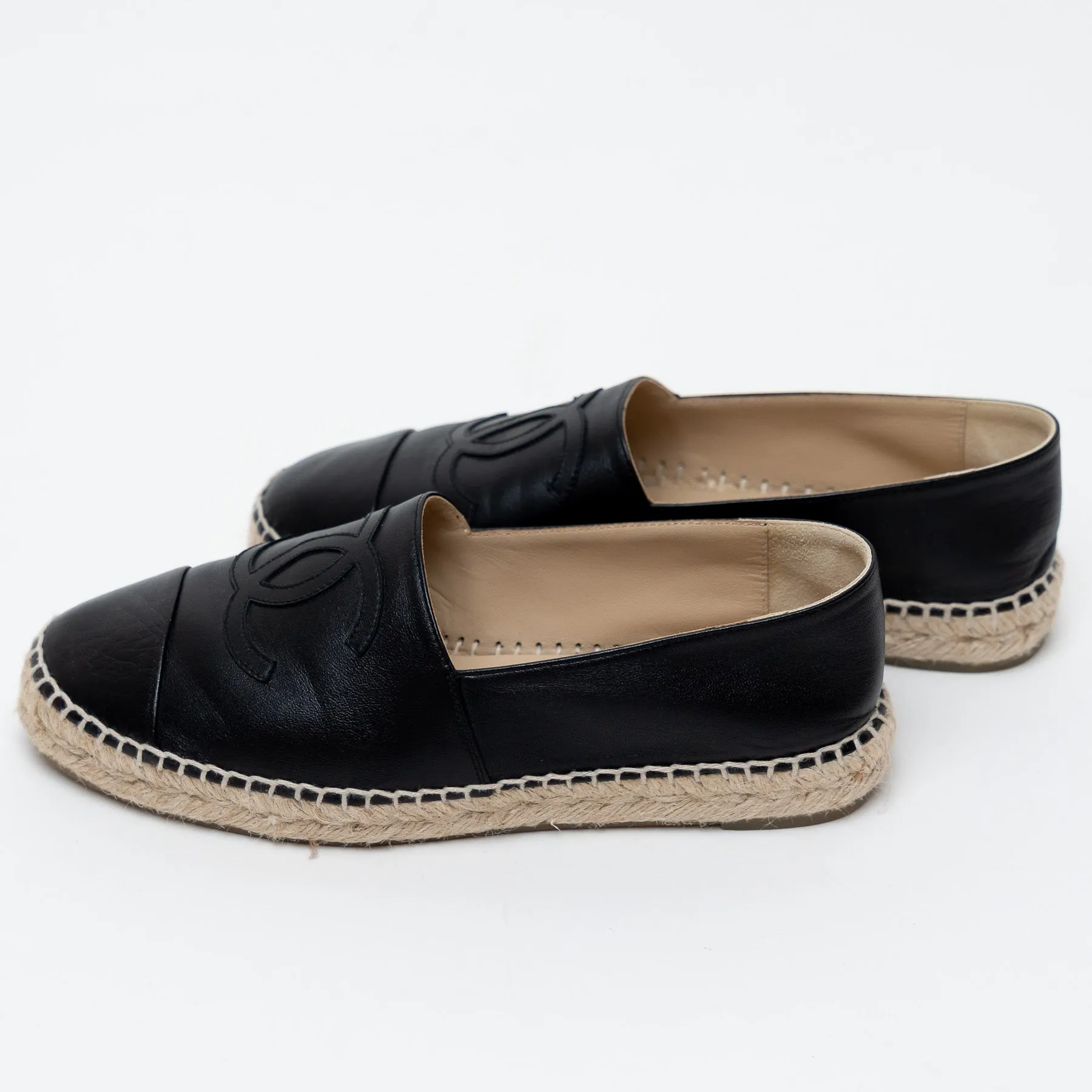 Pre-Loved Chanel™ Black Leather Espadrille Flats Size 38