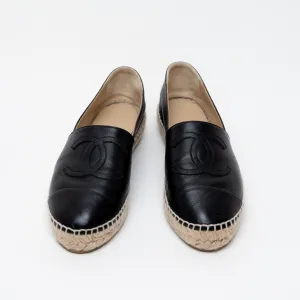 Pre-Loved Chanel™ Black Leather Espadrille Flats Size 38