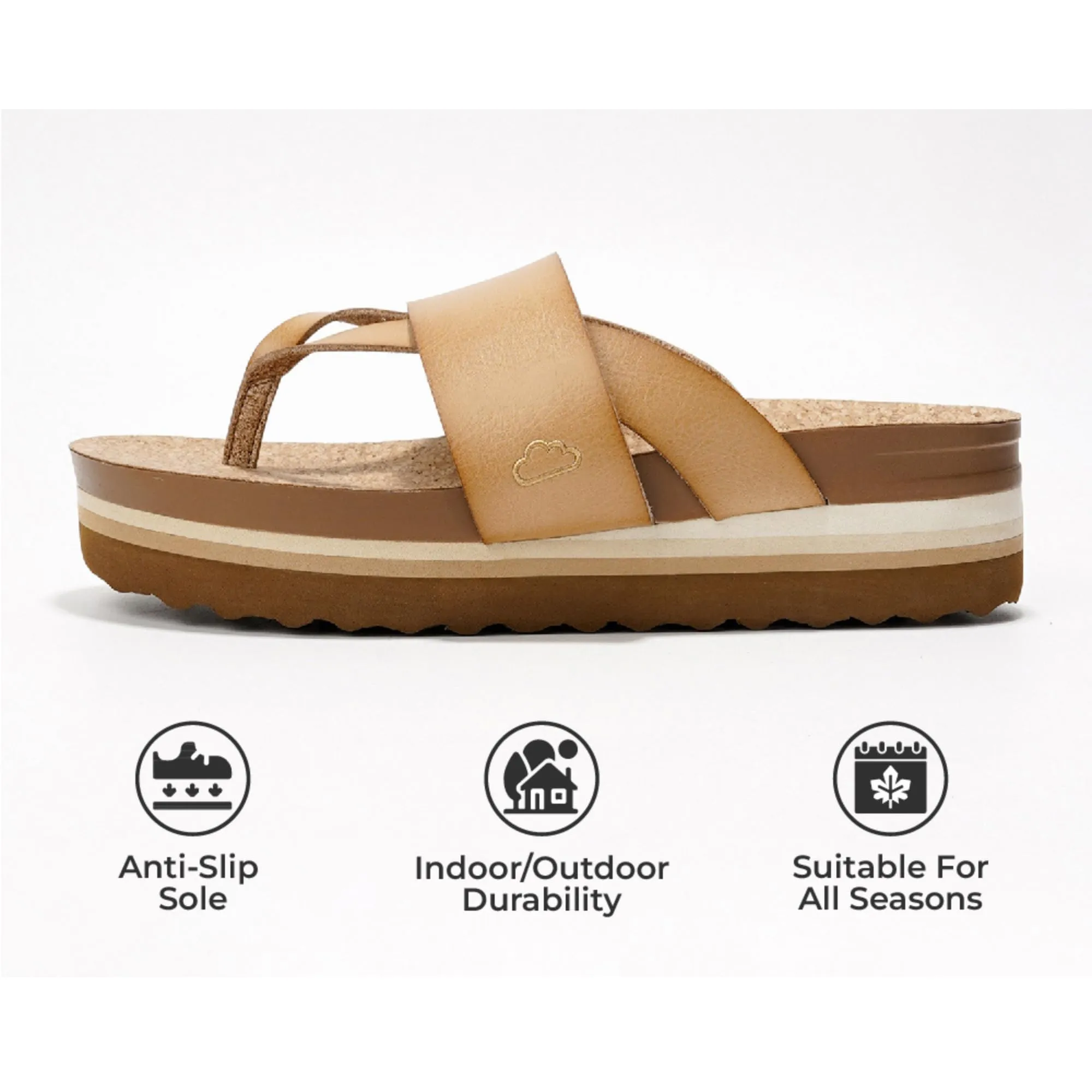 Project Cloud Fashion Womens Sandals - Memory Foam Insole and Comfortable Platform Sandals for Women 2025 - Lightweight and Non-slip Perfect Beach Slides (Raft, NATURAL, 9)