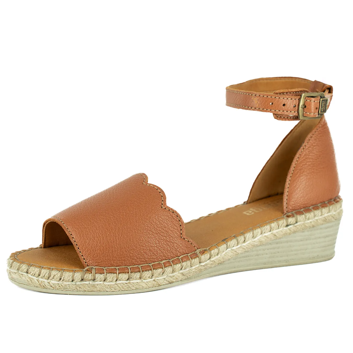 Pulika : Ladies Leather Wedge Espadrille in Oak Cayak