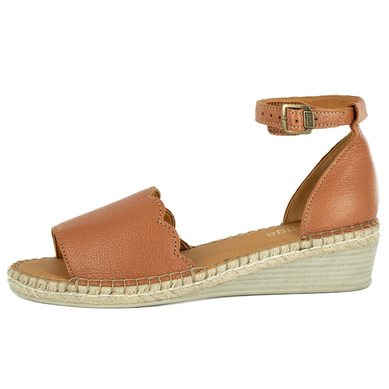 Pulika : Ladies Leather Wedge Espadrille in Oak Cayak