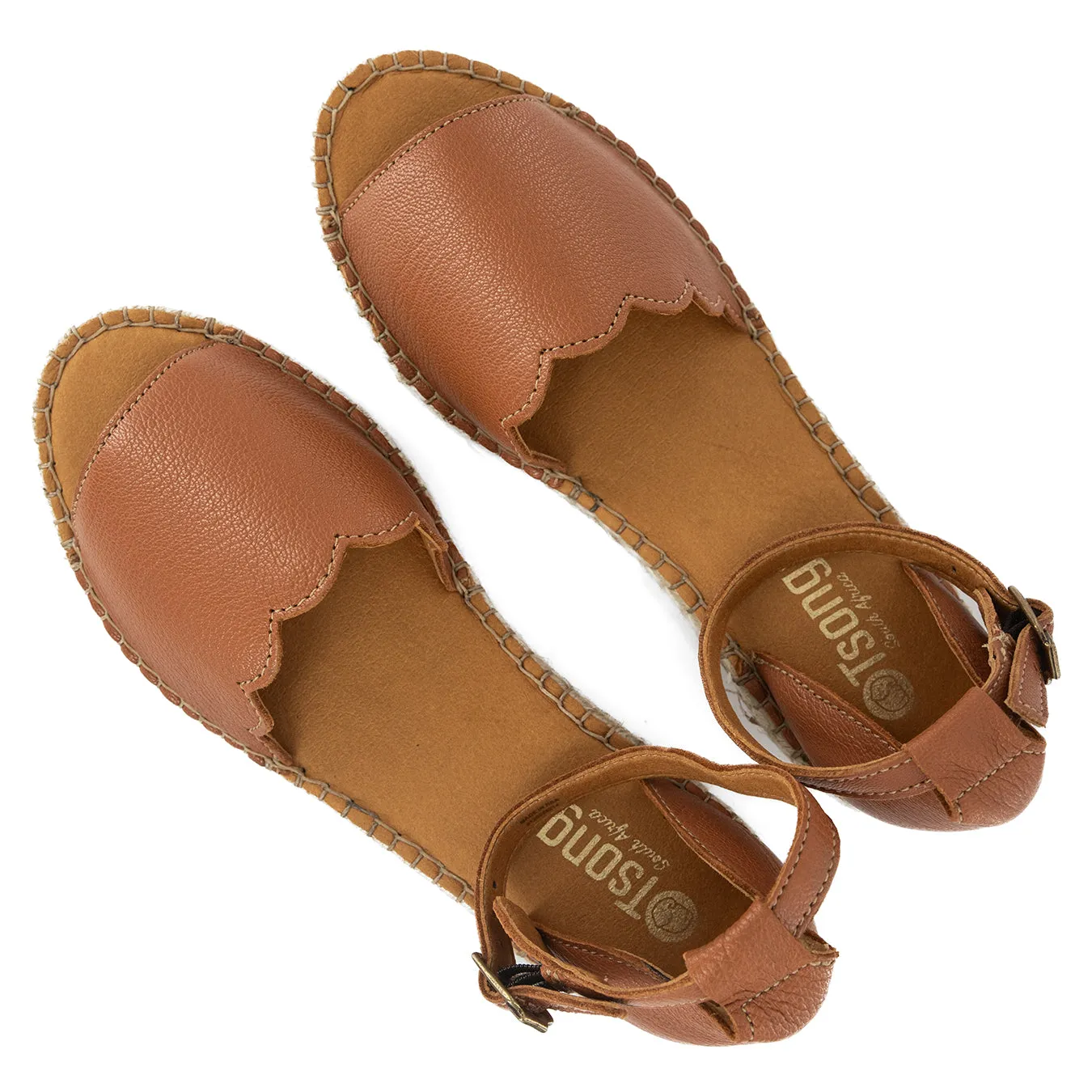 Pulika : Ladies Leather Wedge Espadrille in Oak Cayak