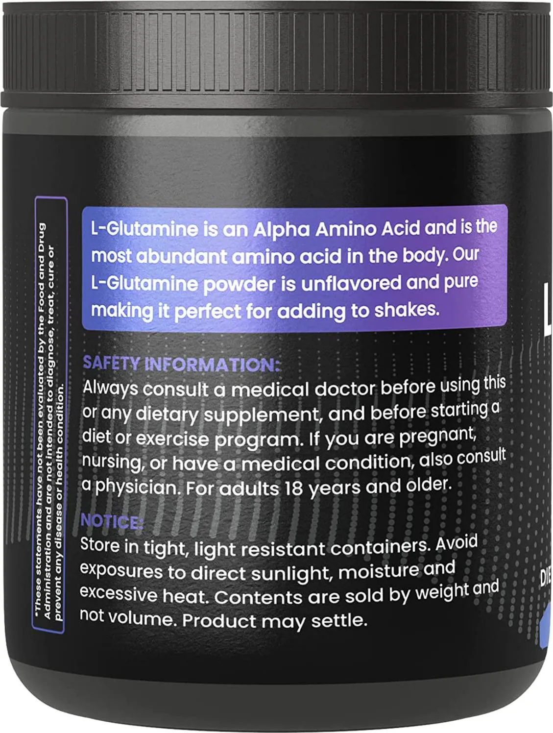 Pure Organic Ingredients L-Glutamine Powder, (12 oz), Natural Amino Acid, Flavorless, Always Pure