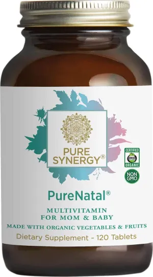 Pure Synergy PureNatal Prenatal Vitamin | 120 Tablets | Made with Organic Ingredients | Non-GMO | Vegan | Gentle on Stomach | Made with Organic Veggies and Fruits