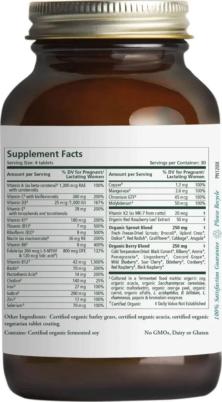 Pure Synergy PureNatal Prenatal Vitamin | 120 Tablets | Made with Organic Ingredients | Non-GMO | Vegan | Gentle on Stomach | Made with Organic Veggies and Fruits