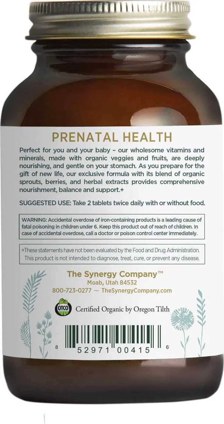 Pure Synergy PureNatal Prenatal Vitamin | 120 Tablets | Made with Organic Ingredients | Non-GMO | Vegan | Gentle on Stomach | Made with Organic Veggies and Fruits