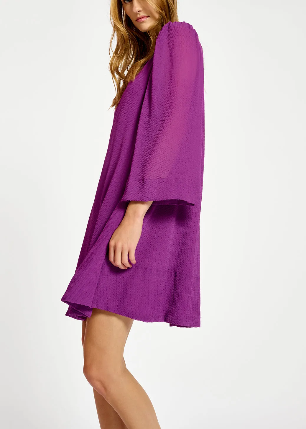 Purple mini dress with padded shoulders