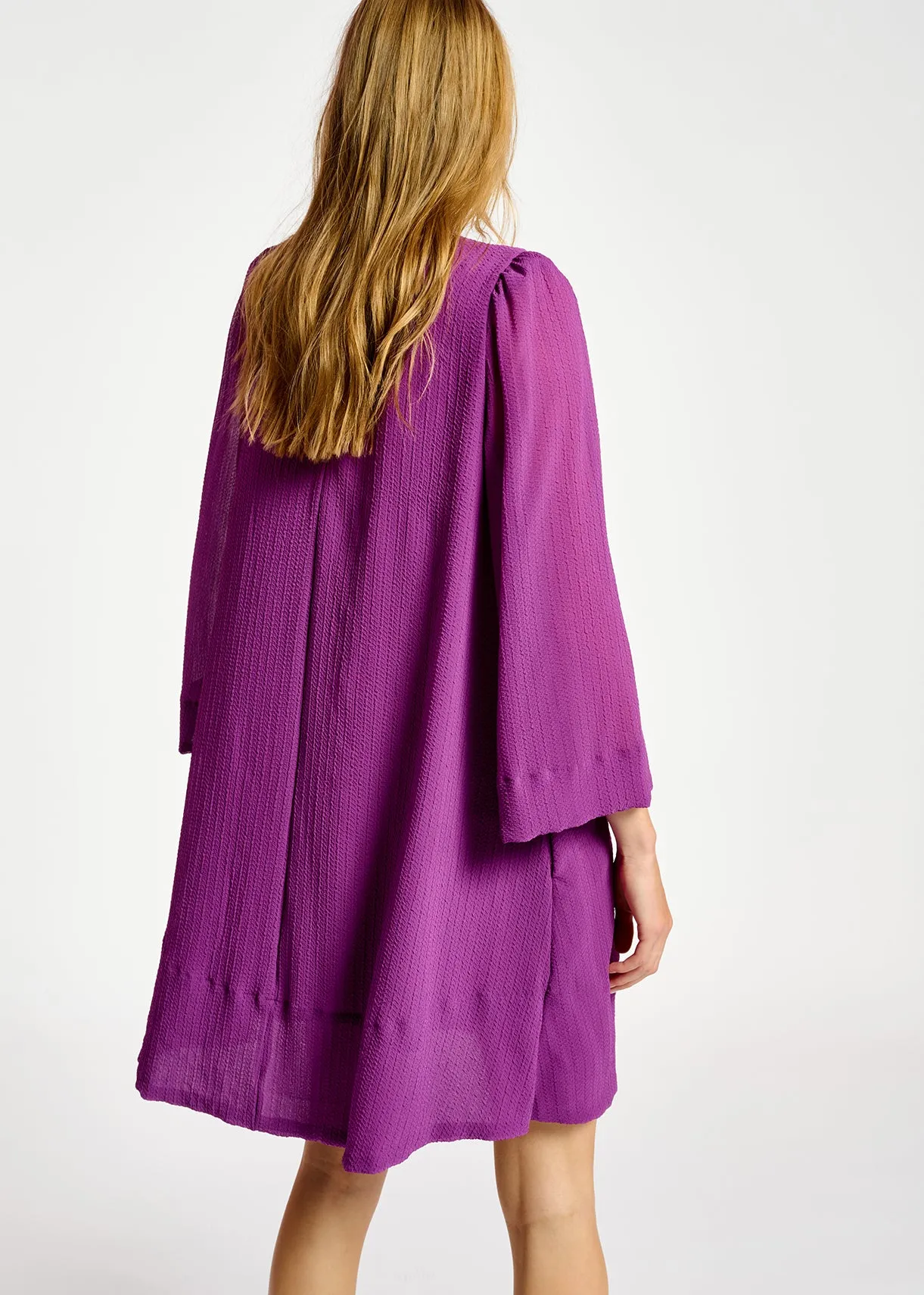 Purple mini dress with padded shoulders