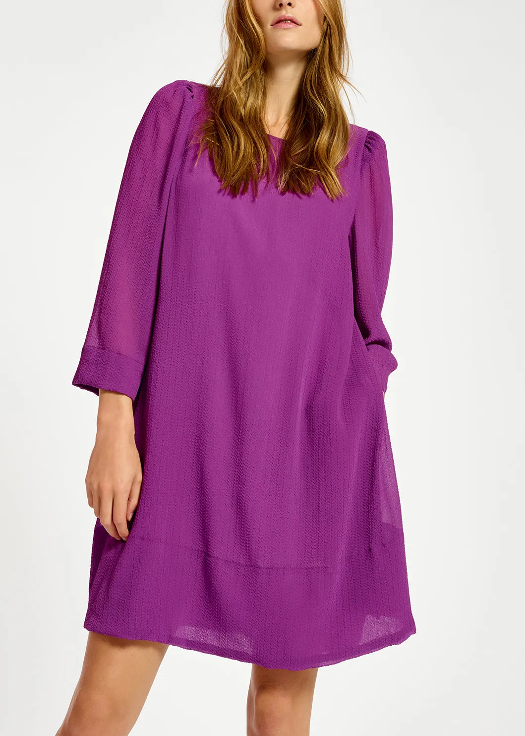 Purple mini dress with padded shoulders