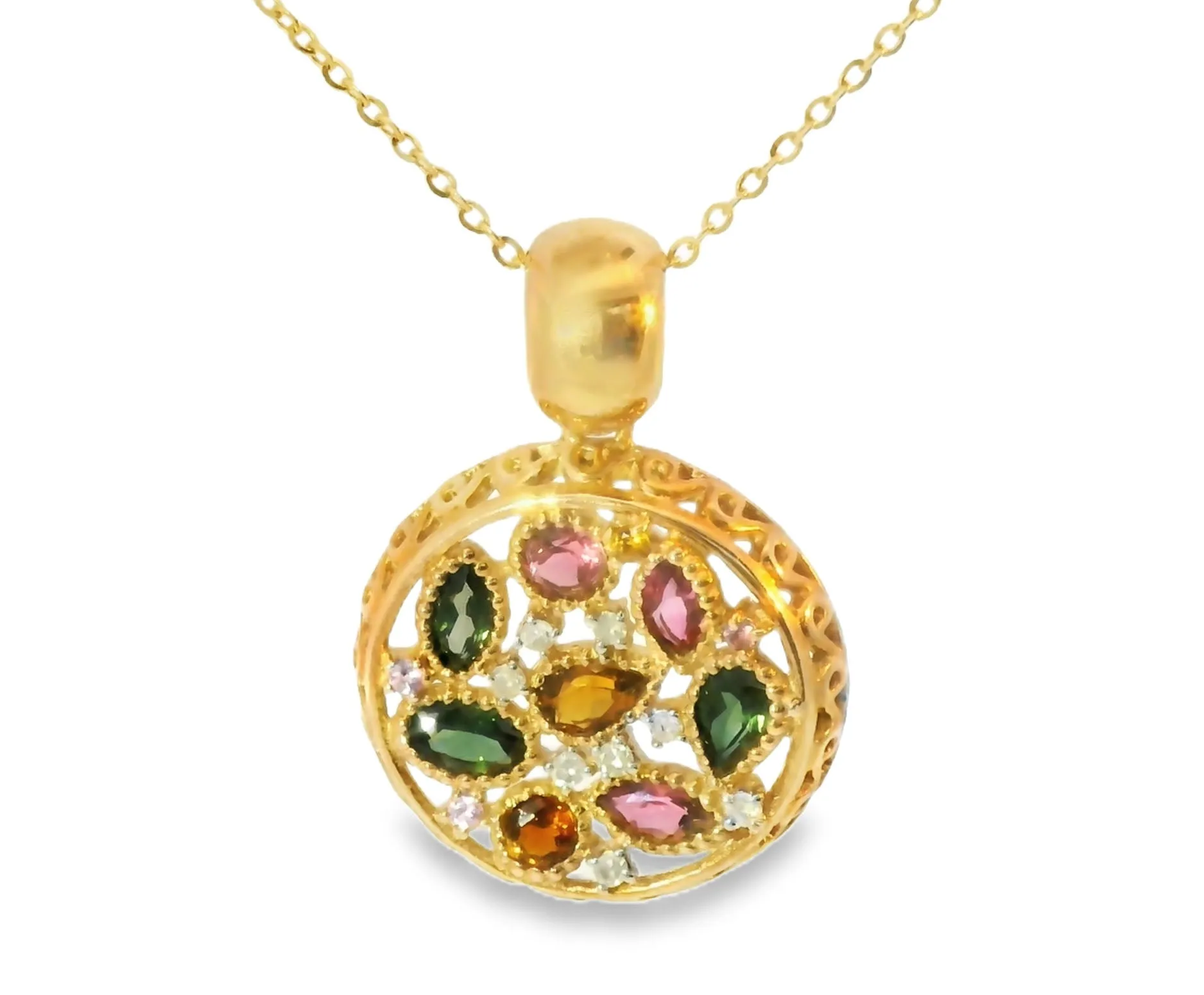 Rare Estate 18K Pink Rose Gold Tourmaline Diamond Citrine Designer Pendant Slide