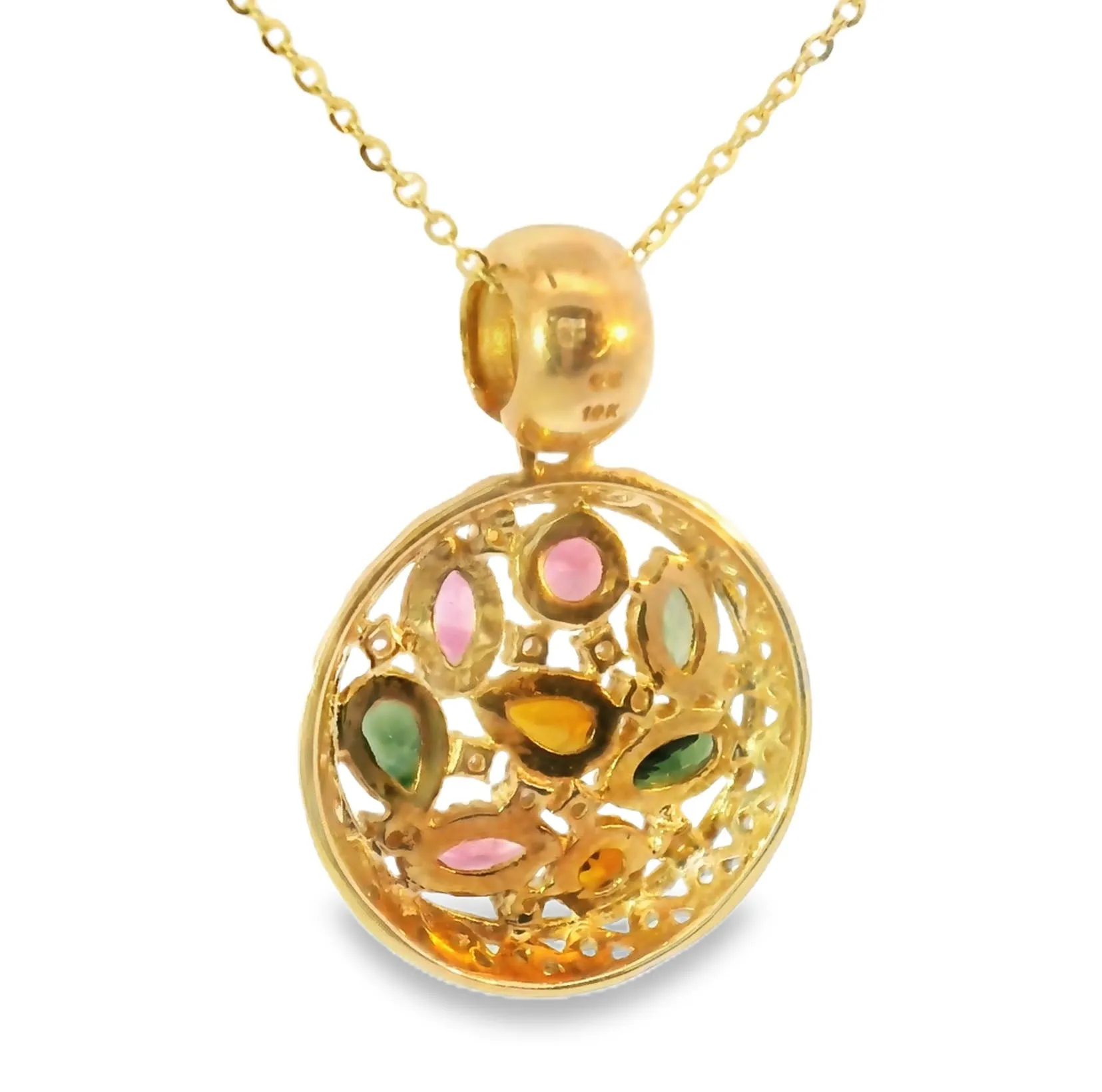 Rare Estate 18K Pink Rose Gold Tourmaline Diamond Citrine Designer Pendant Slide