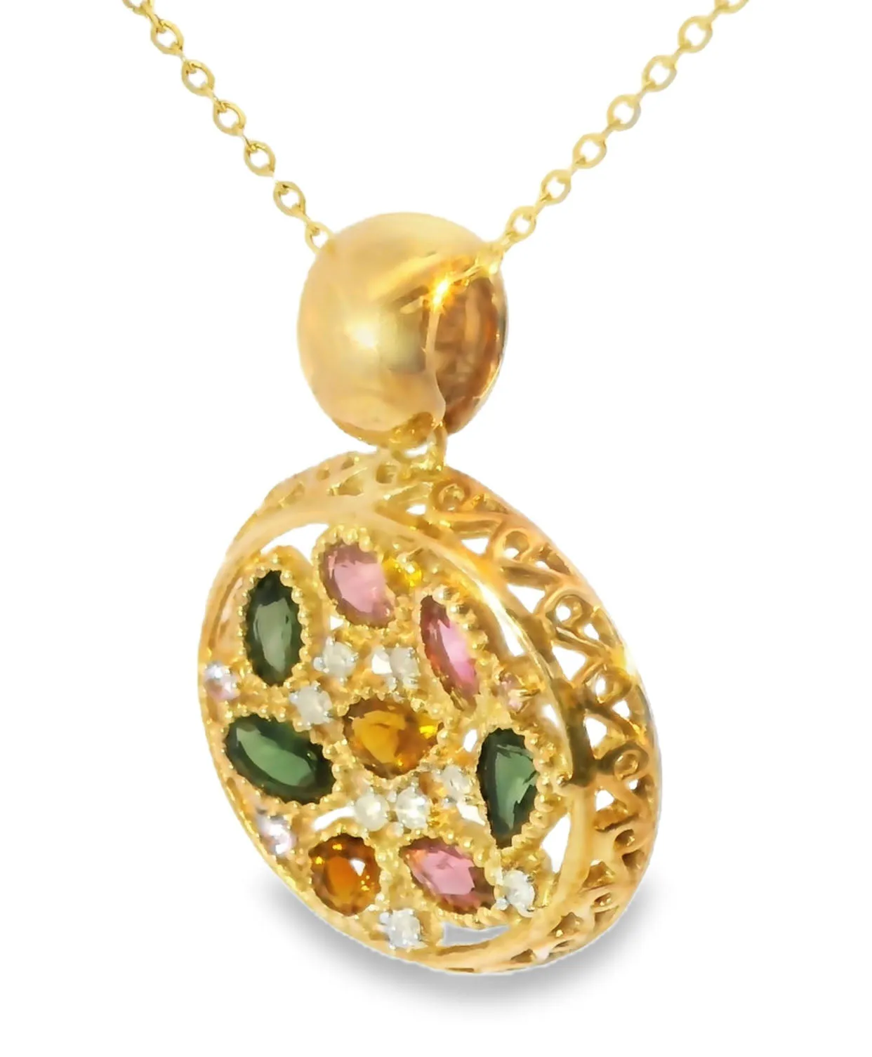 Rare Estate 18K Pink Rose Gold Tourmaline Diamond Citrine Designer Pendant Slide