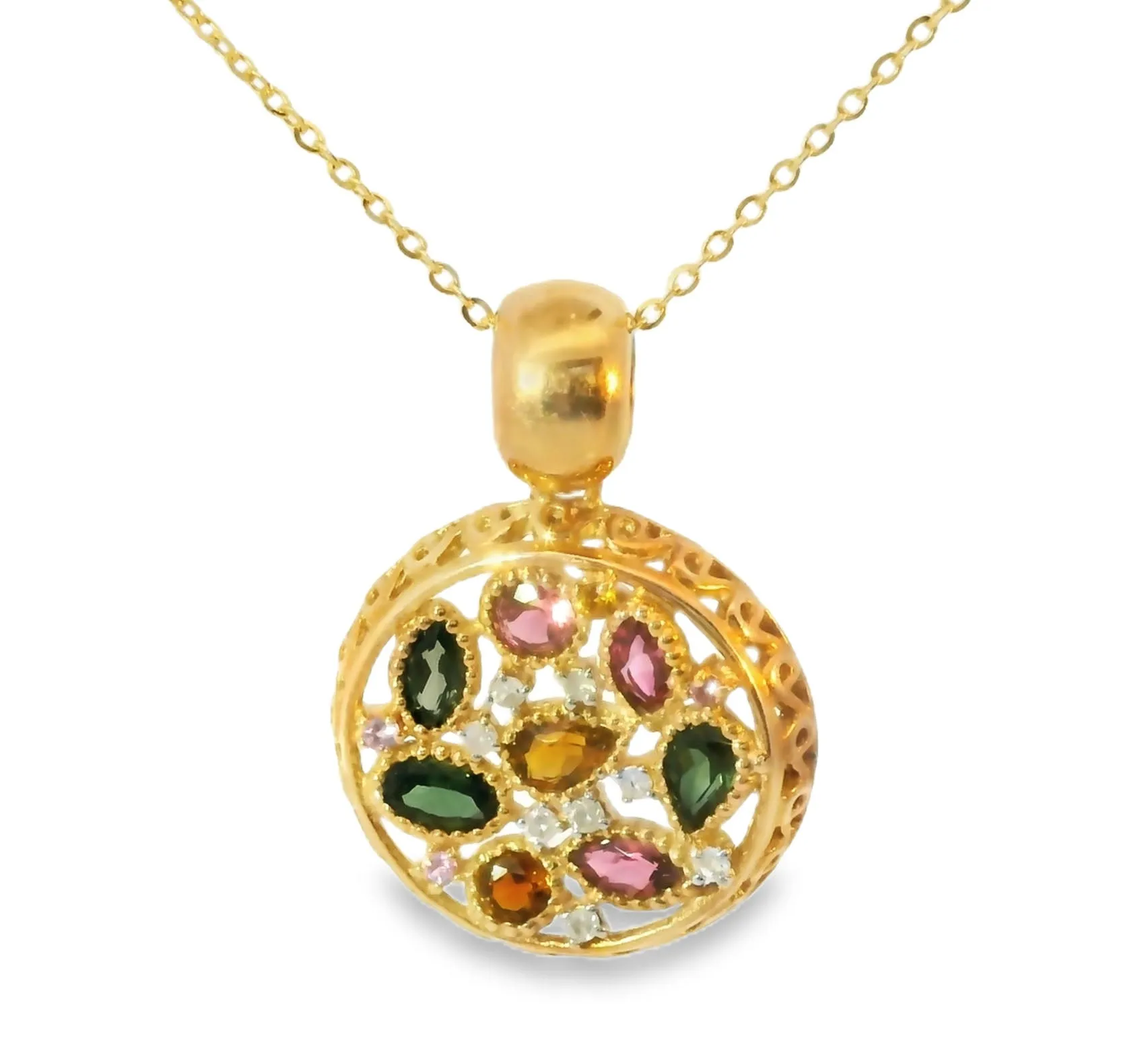Rare Estate 18K Pink Rose Gold Tourmaline Diamond Citrine Designer Pendant Slide
