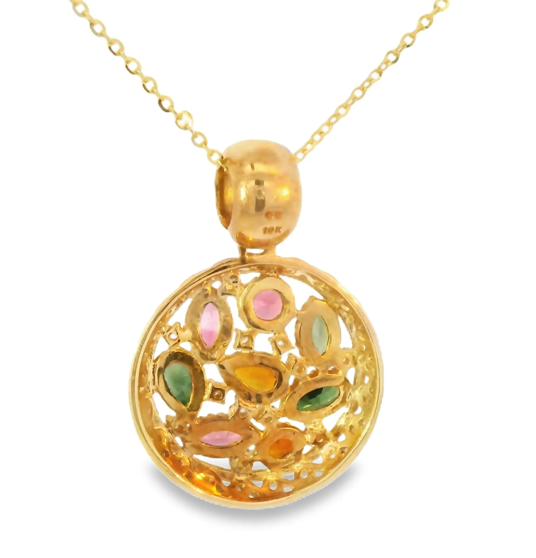 Rare Estate 18K Pink Rose Gold Tourmaline Diamond Citrine Designer Pendant Slide