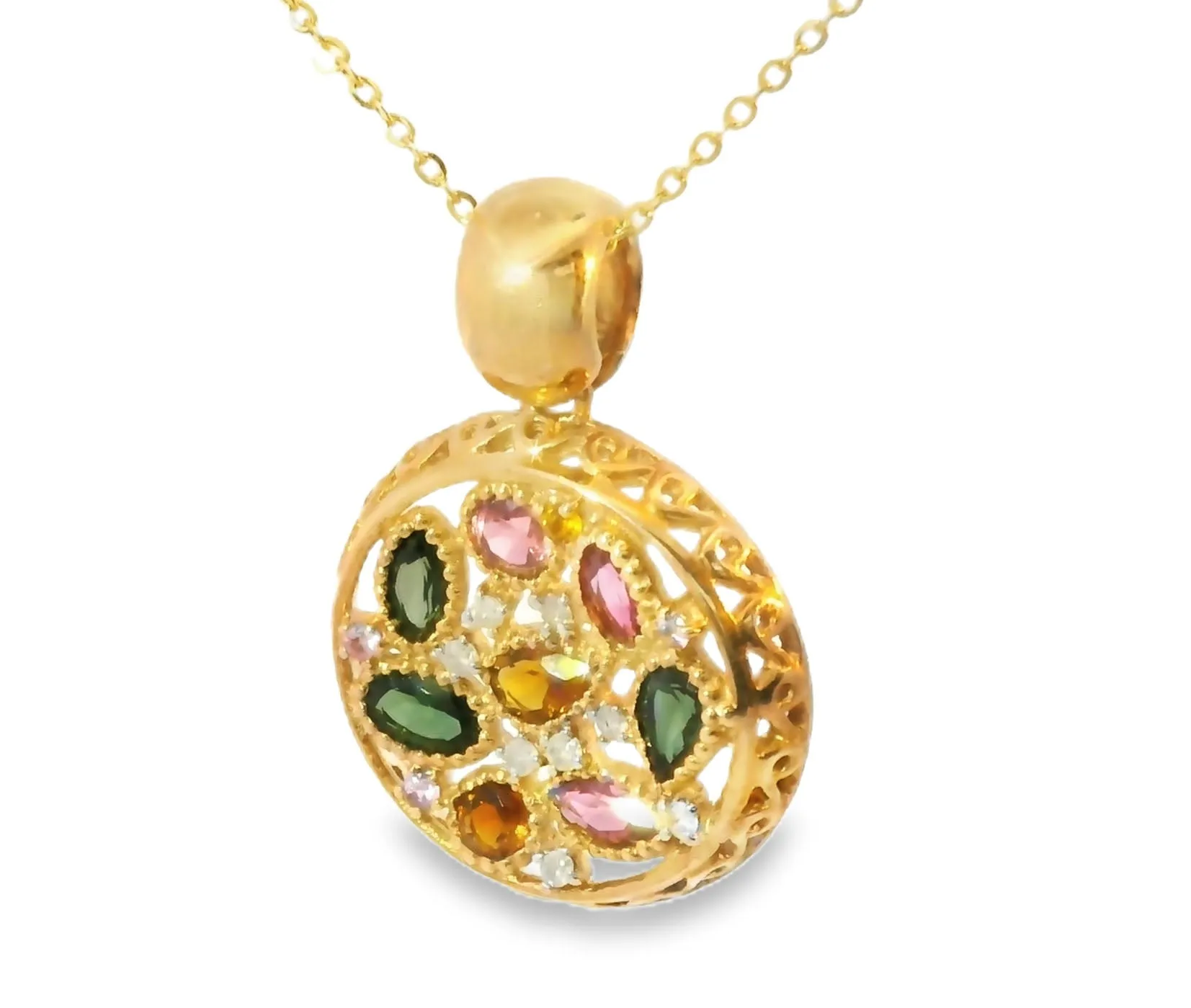 Rare Estate 18K Pink Rose Gold Tourmaline Diamond Citrine Designer Pendant Slide